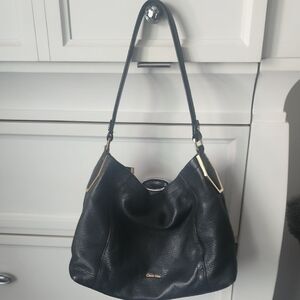 Calvin Klein Black Hobo Bag with Silver Hardware